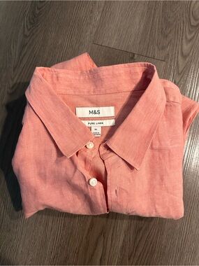 Mark & Spencer Men’s Pure Linen Shirt - Coral Pink